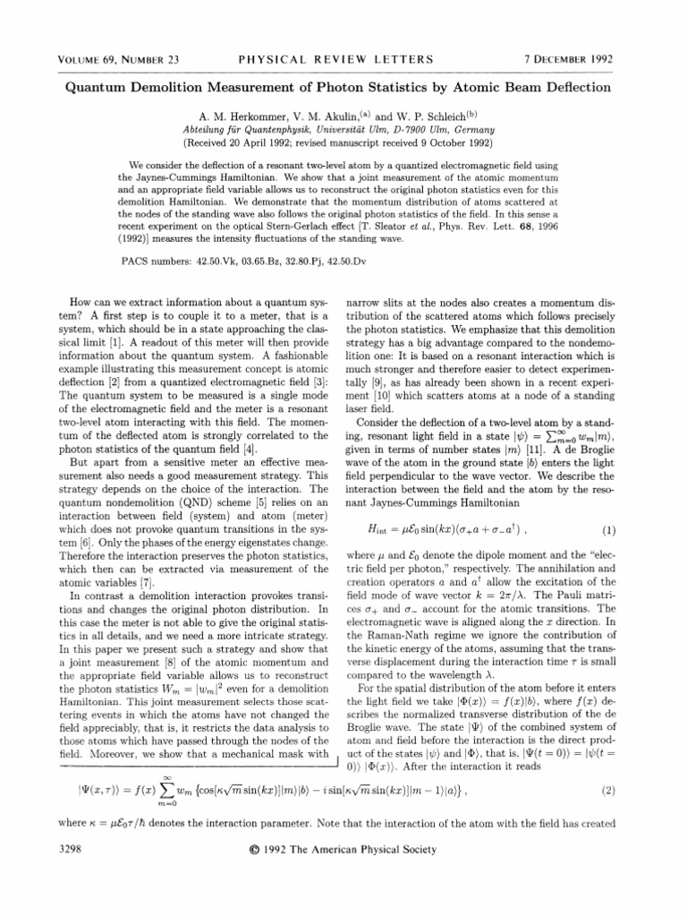Quantum Measurement of Photon Statistics | PDF | Photon | Atoms