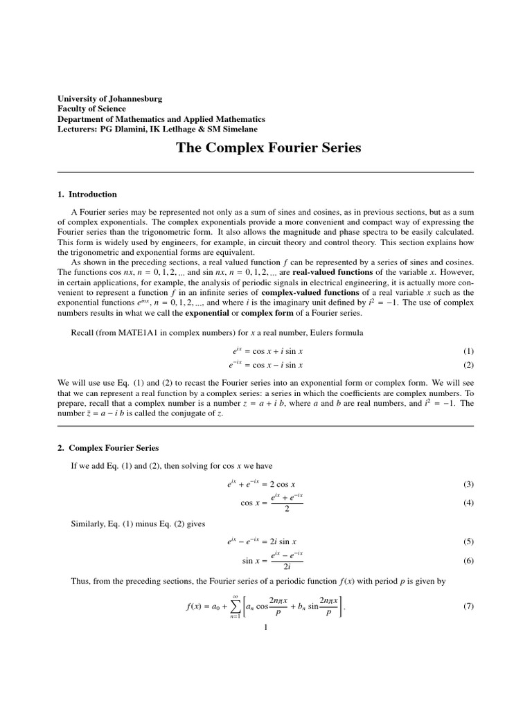 Complex Fourier Series Overview | PDF | Trigonometric Functions ...