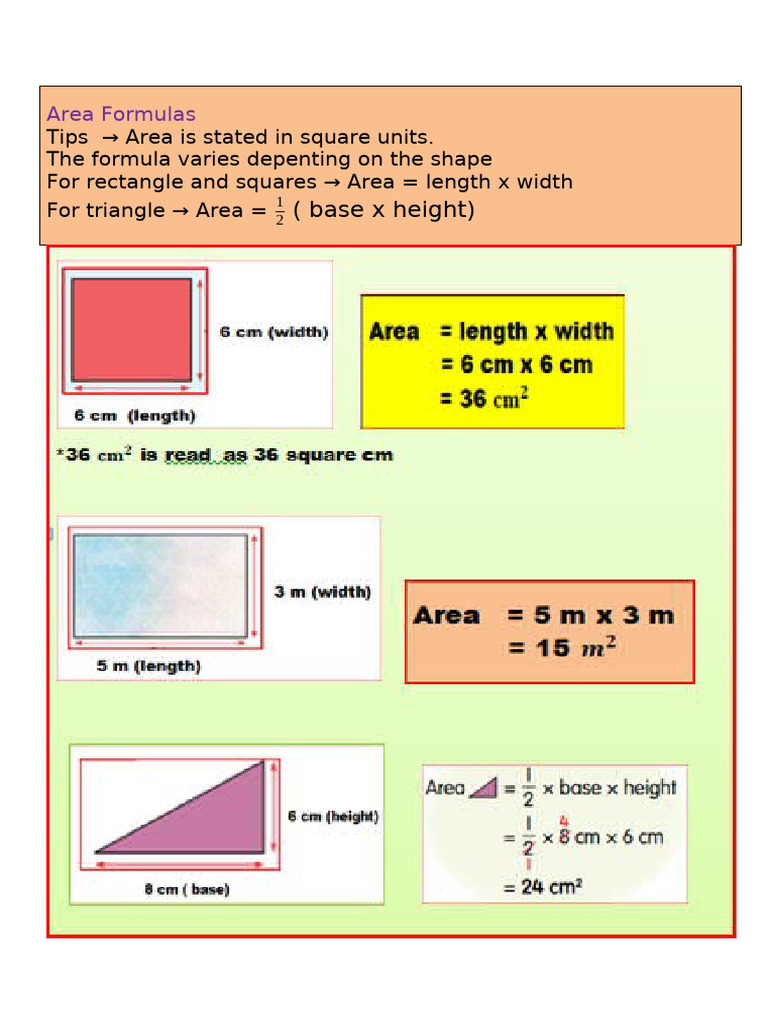 Area Formulas for Common Shapes | PDF