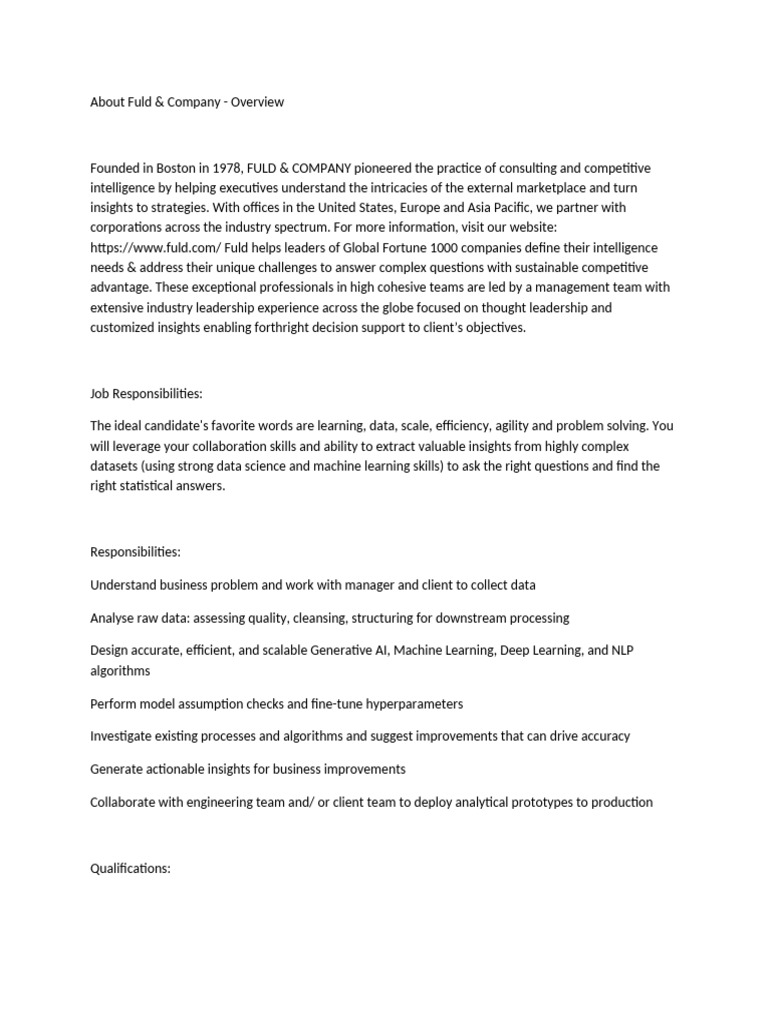 Fuld & Company Careers in Mumbai | PDF | Machine Learning | Data Science