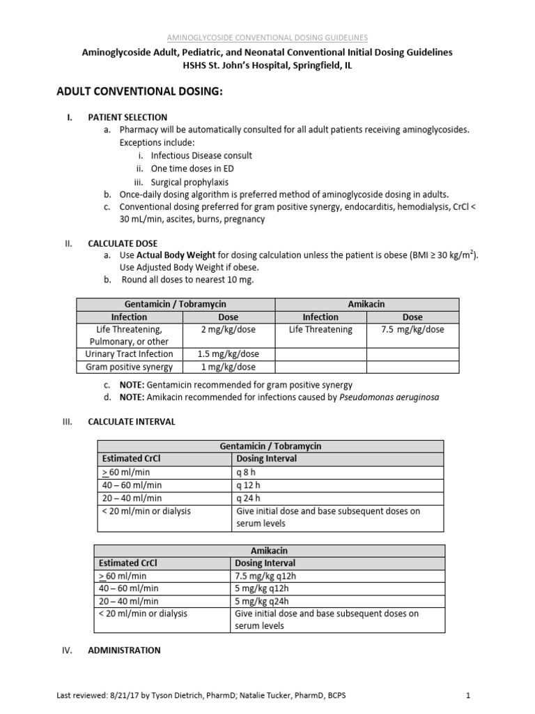 Aminoglycoside Dosing Guidelines for Adults | PDF | Dose (Biochemistry ...