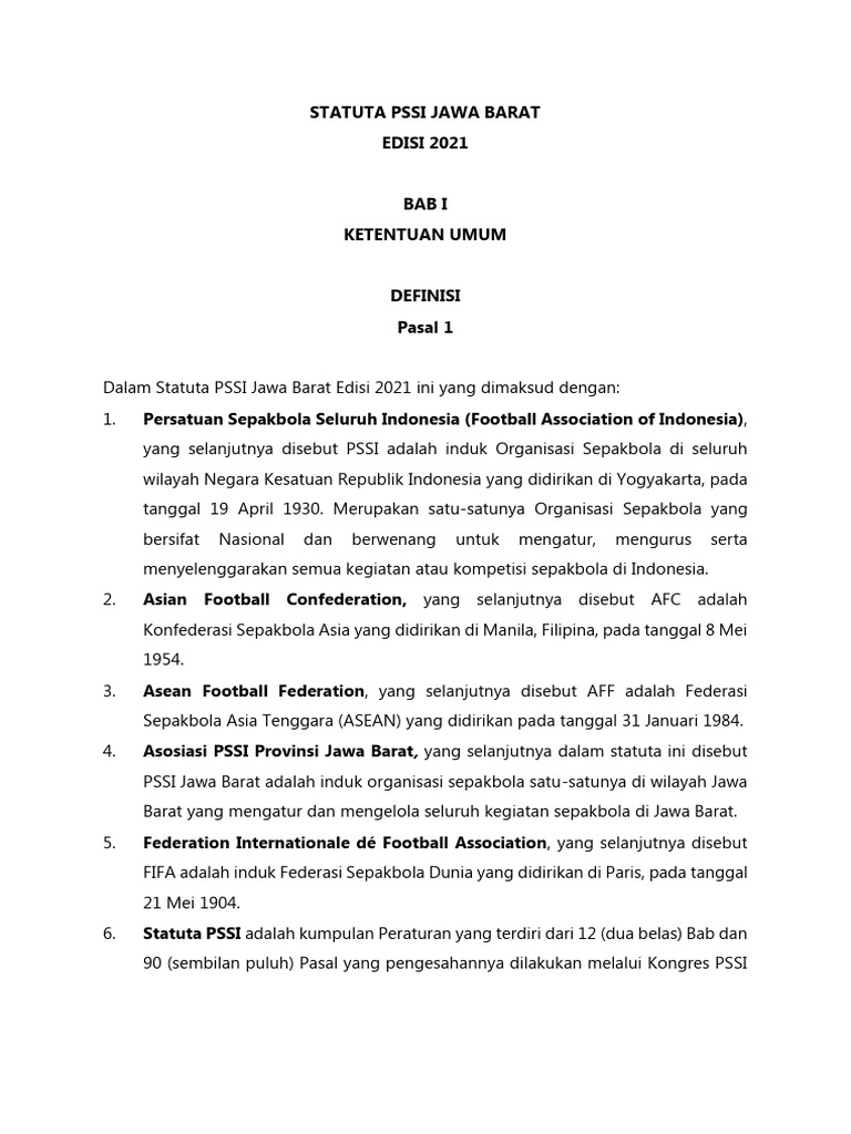 Statuta PSSI Jawa Barat 2021 | PDF