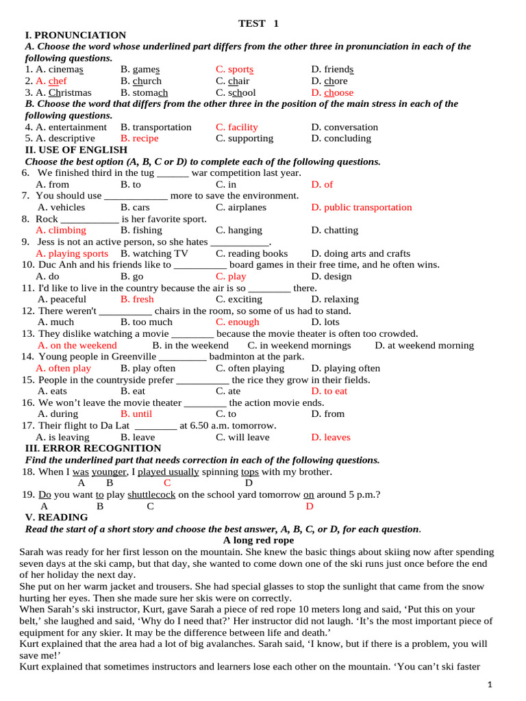 English Language Proficiency Test | PDF | Stress (Linguistics ...