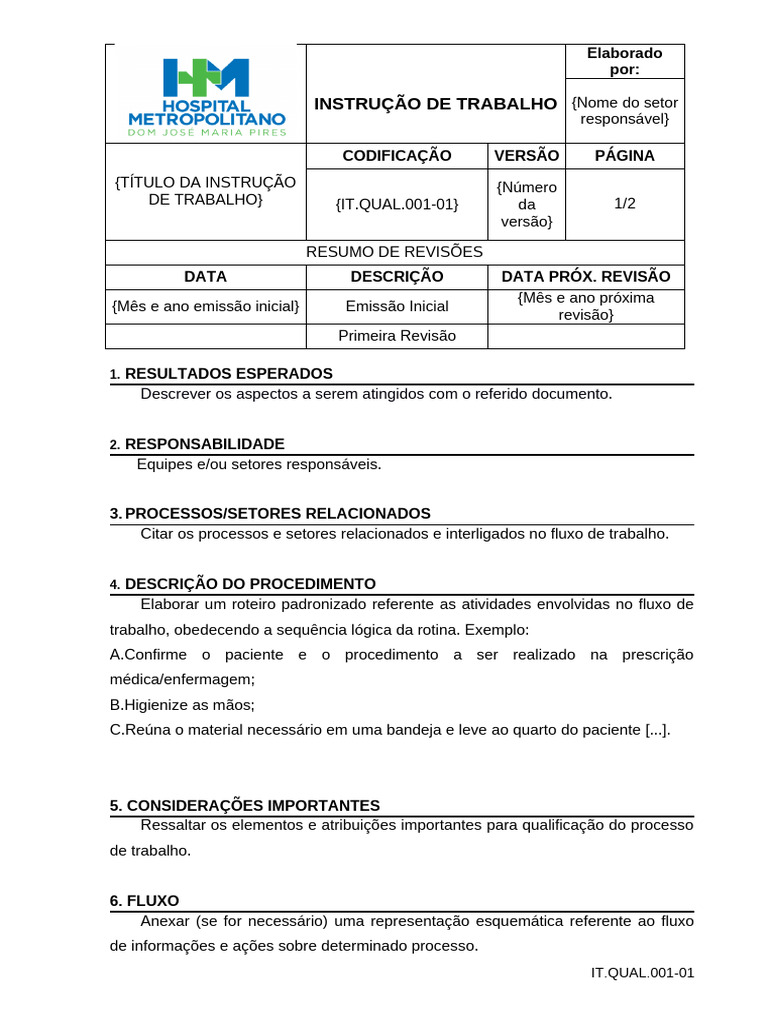 Instrução de Trabalho: Modelo e Exemplo | PDF