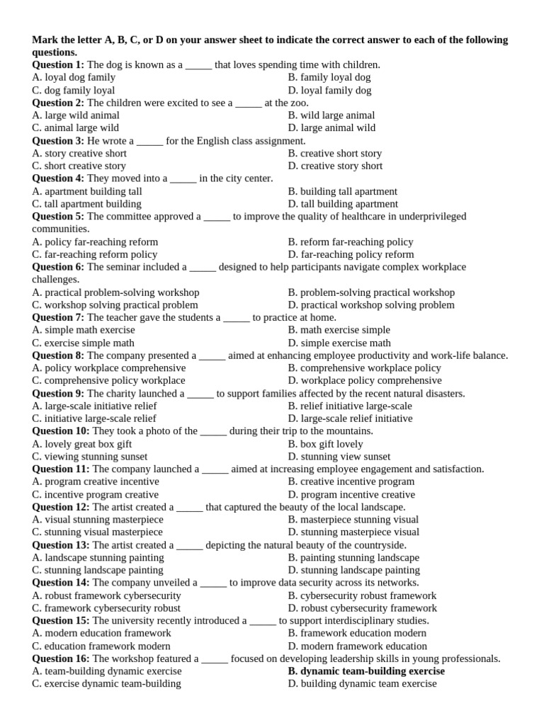 Correct Answer Selection Practice | PDF | Team Building | Landscape