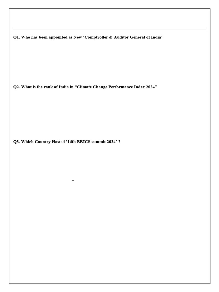 November 2024 Current Affairs MCQs | PDF