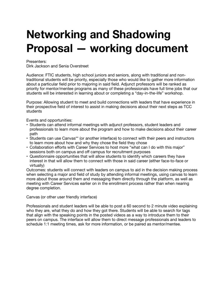 Networking and Shadowing Proposal for Students | PDF | Human Communication