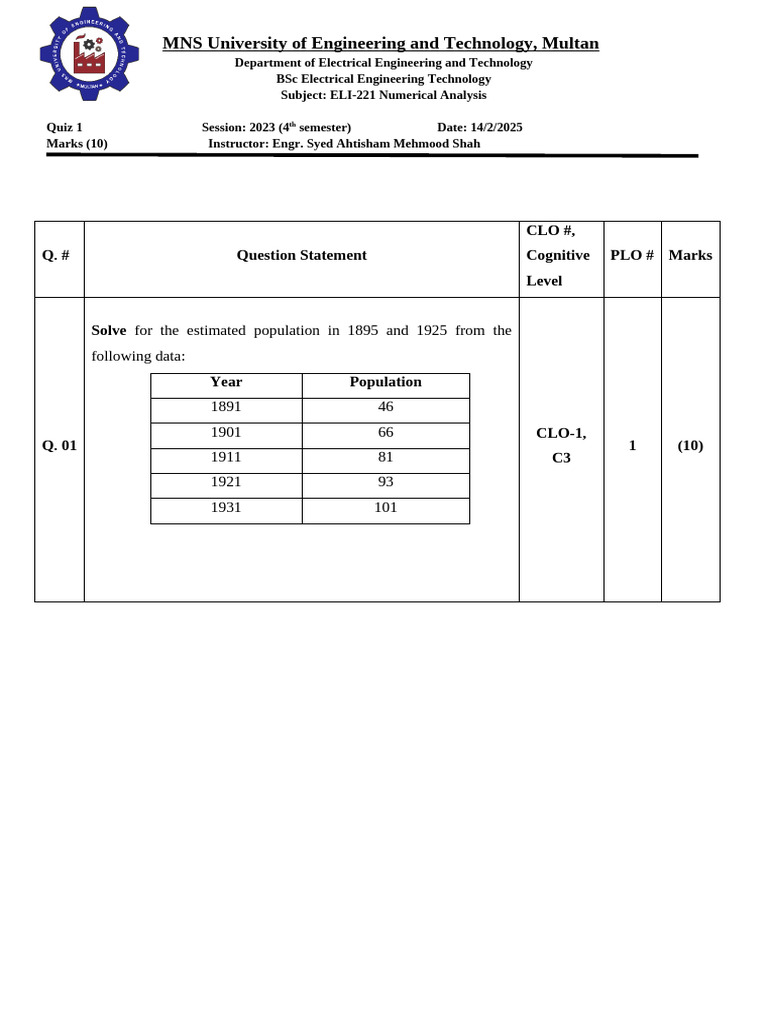 BSc Electrical Engineering Quiz 1 | PDF