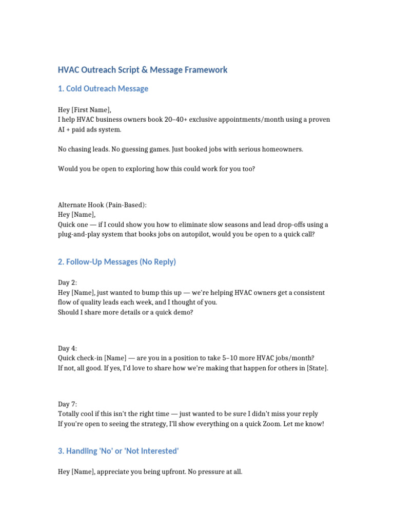 HVAC Sales Outreach Script | PDF