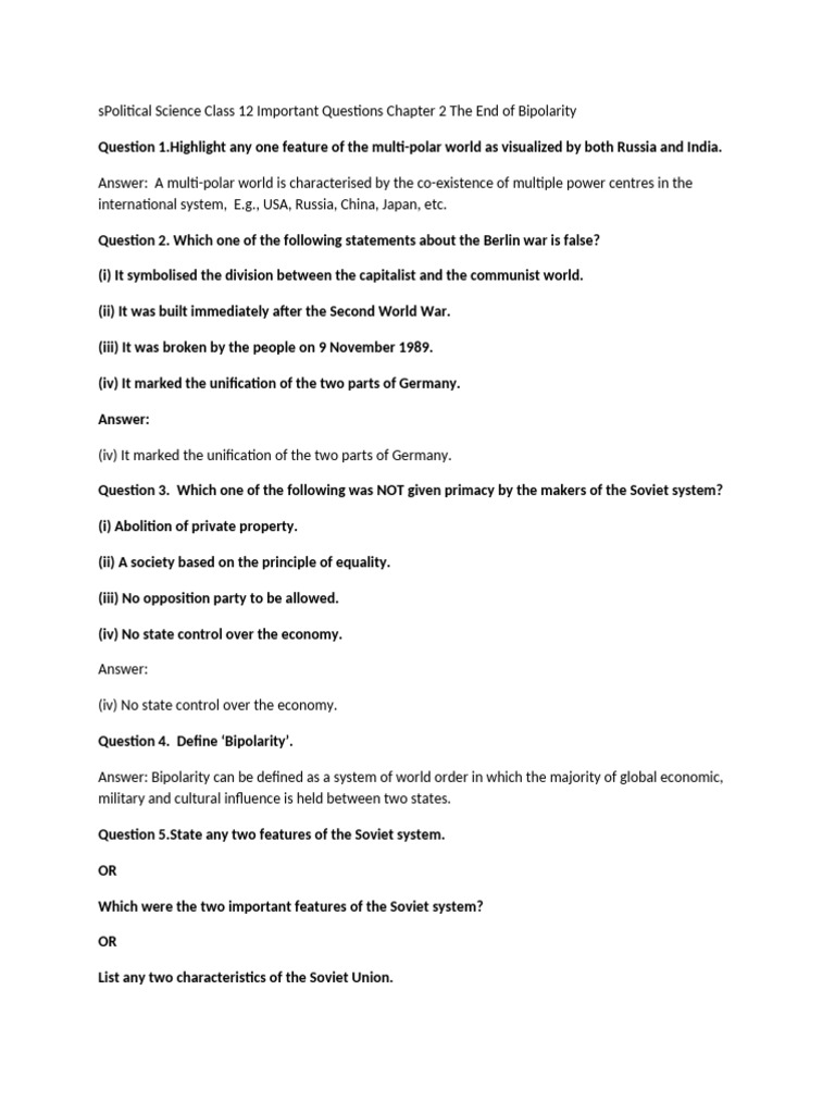 Chapter 1 The End of Bipolarity Class Note Book | PDF | World Politics ...