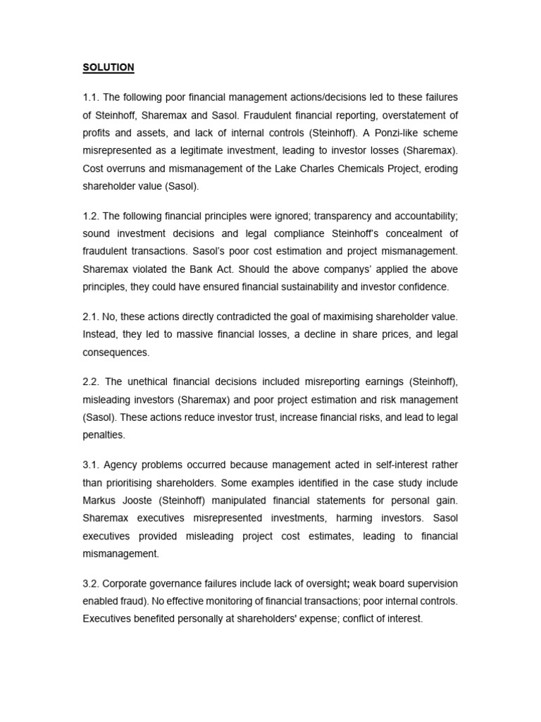 Financial Mismanagement Case Studies | PDF | Corporate Governance | Risk