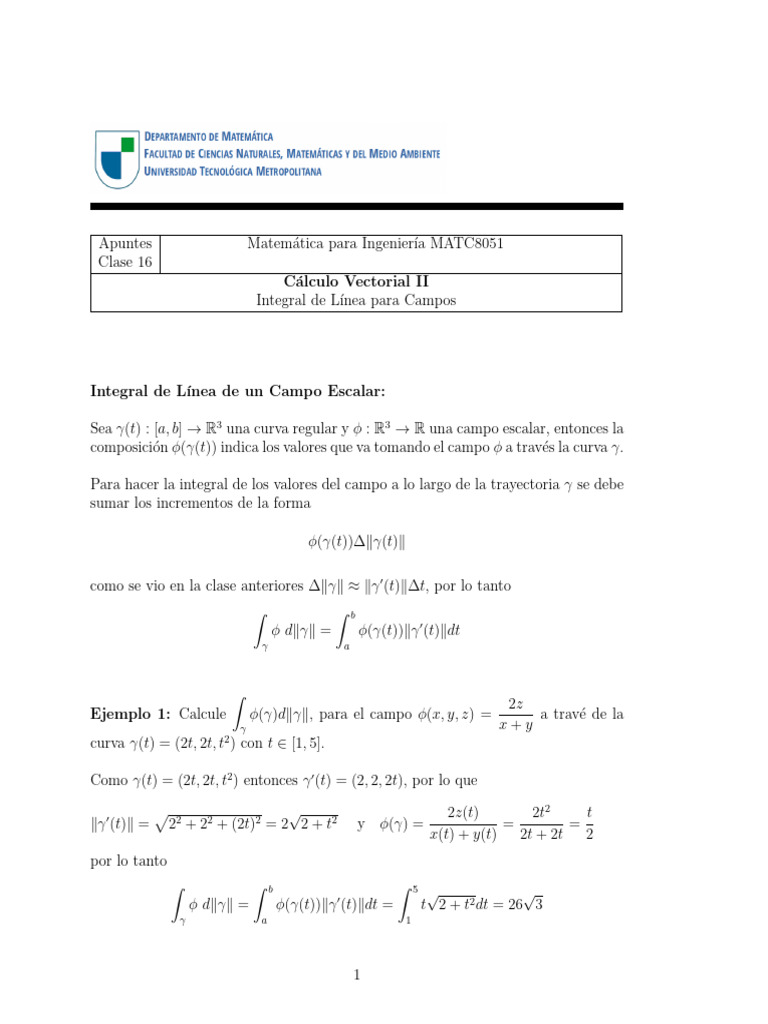 Integrales de Línea en Cálculo Vectorial | PDF | Integral | Matemáticas ...