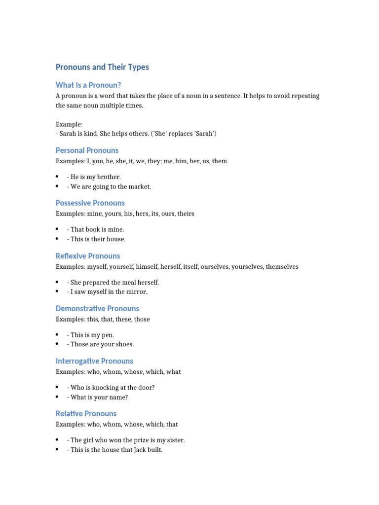 Types of Pronouns Explained | PDF