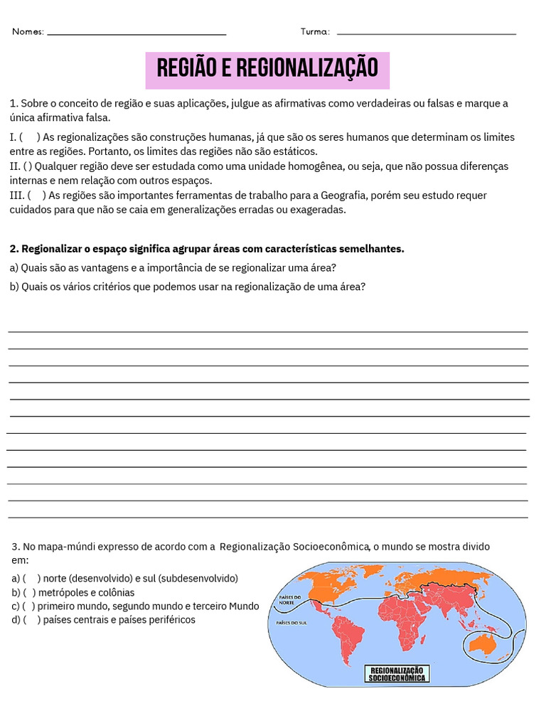Atividade 7 7o Ano GEO Regionalizacao Do Brasil Conceito 5 PDF | PDF