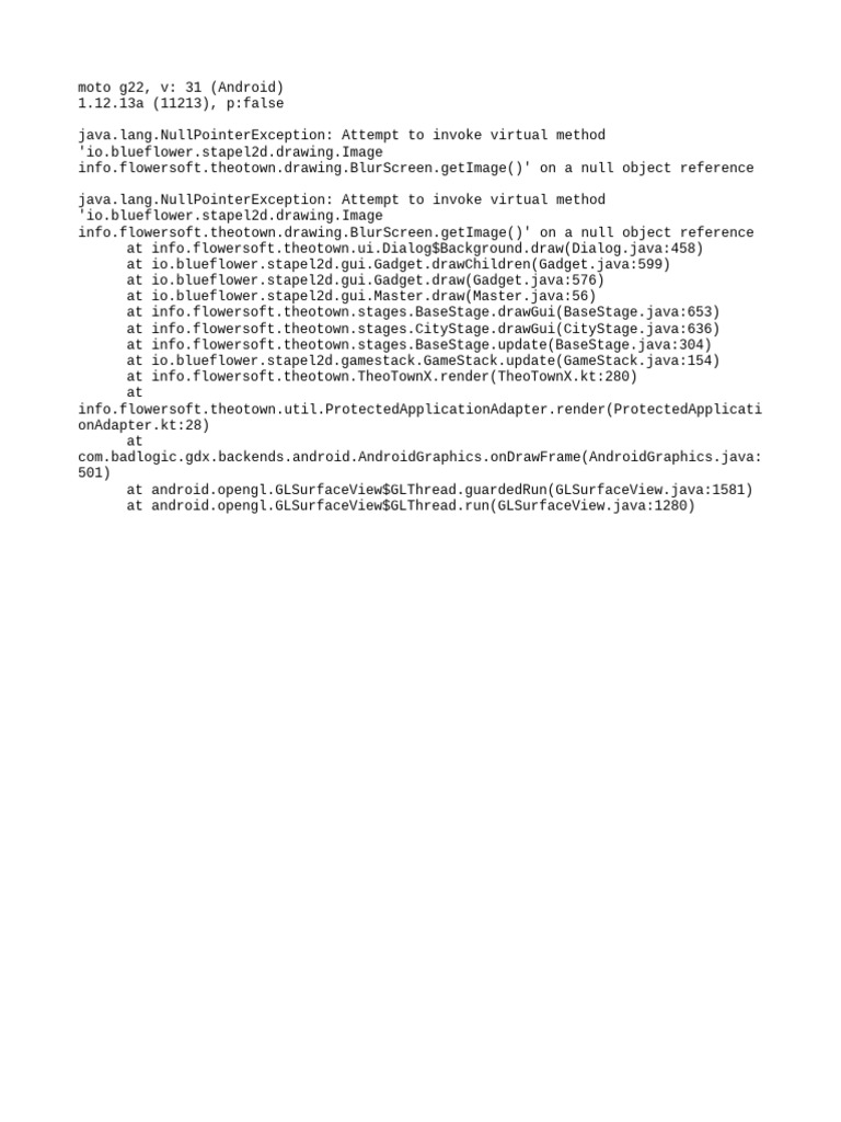 Moto G22 NullPointerException Error Log | PDF