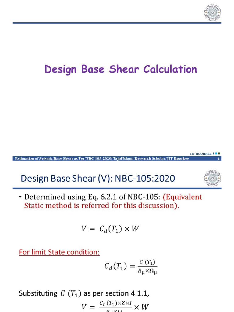 Seismic Base Shear Estimation Using NBC 105 2020 1733970972 | PDF