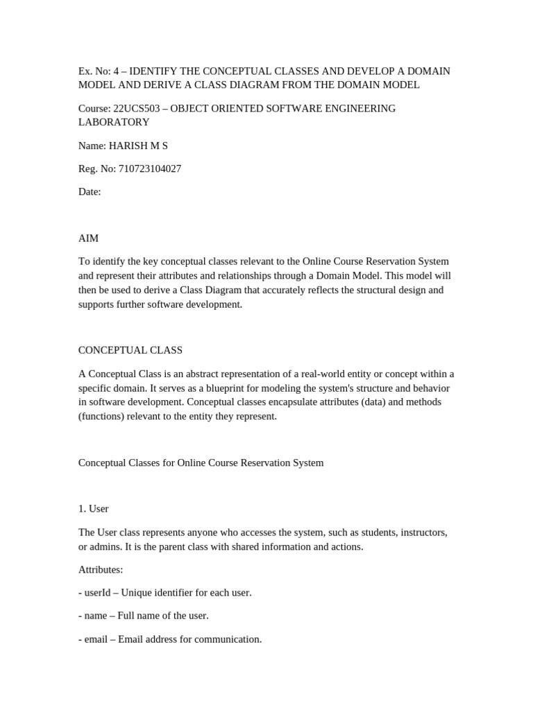 Online Course Reservation System Record | PDF | Conceptual Model ...