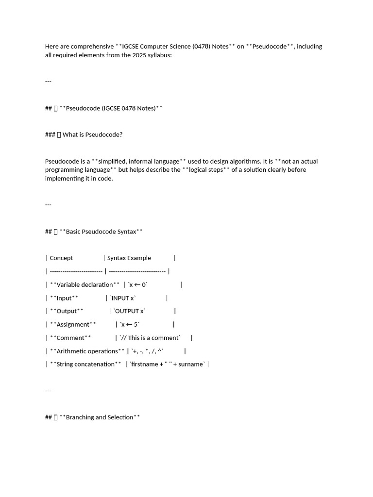 IGCSE 0478 Pseudocode Study Guide | PDF | Transmission Control Protocol ...