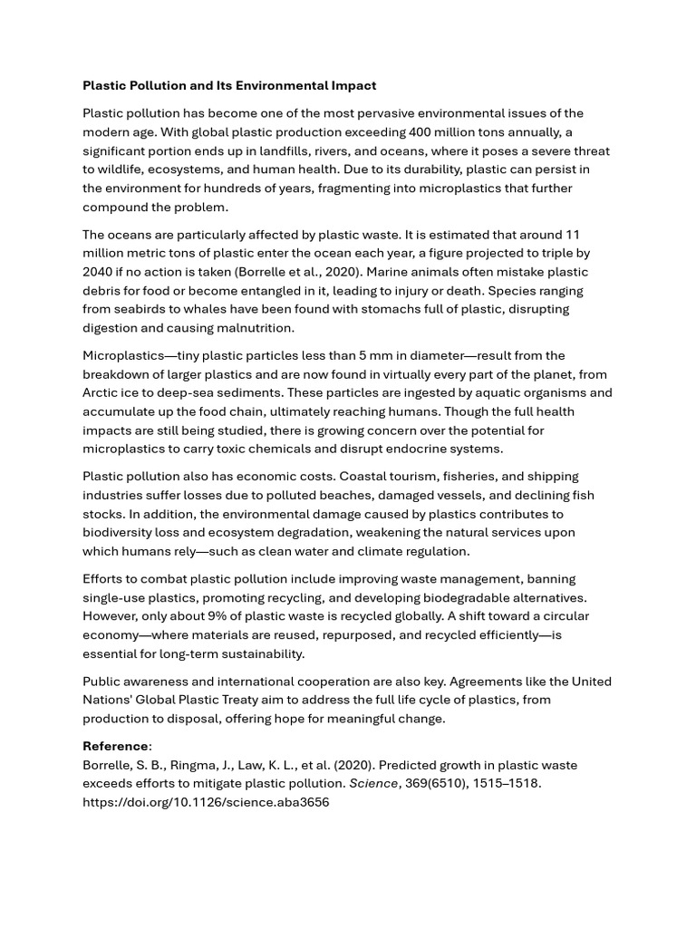 Impact of Plastic Pollution on Environment | PDF | Plastic | Pollution