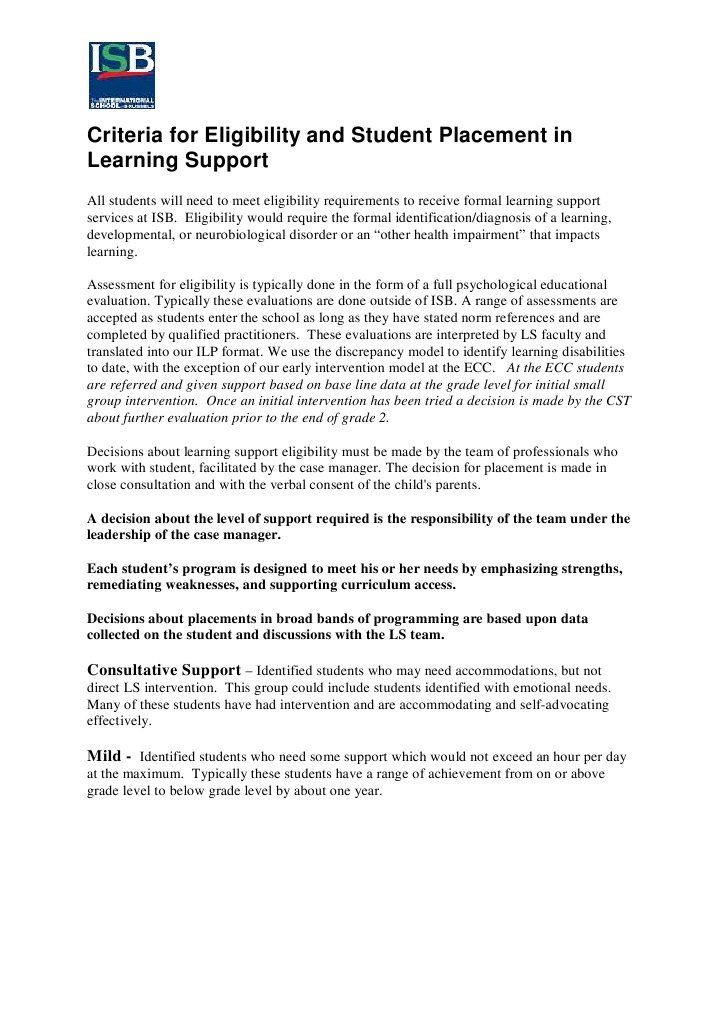 Criteria For Eligibility and Student Placement in Learning Support ...