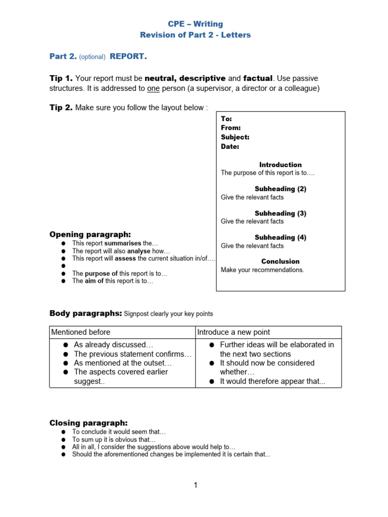 CPE Writing: Report Structure Guide | PDF