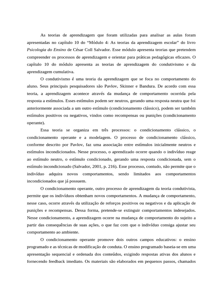 Teorias de Aprendizagem na Educação | PDF | Aprendizado ...
