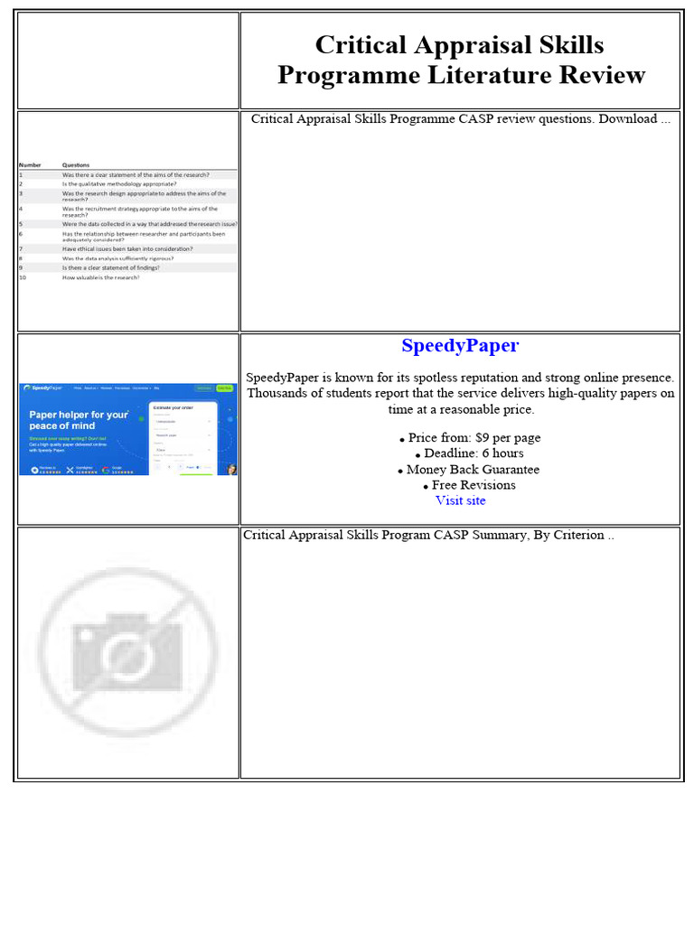 Critical Appraisal Skills Programme Literature Review | PDF | Particle ...