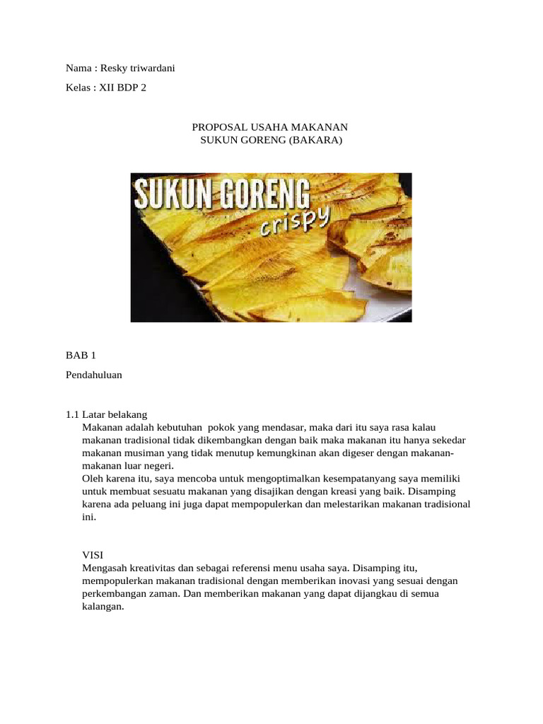 Proposal Usaha Pisang Goreng Pdf