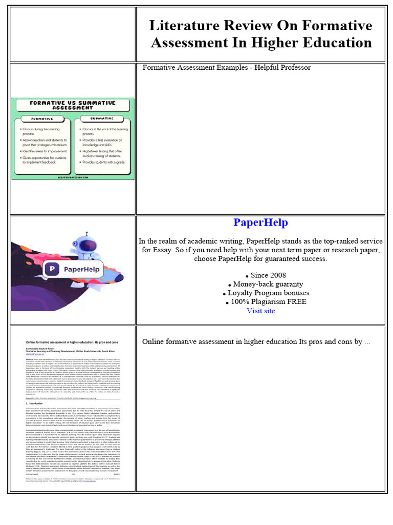 Formative Assessment in Higher Education Review | PDF | Thesis | Apa Style