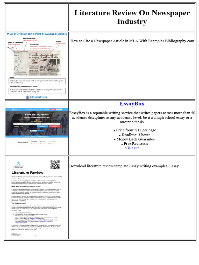 Literature Review On Newspaper Industry | PDF | Essays | Expert