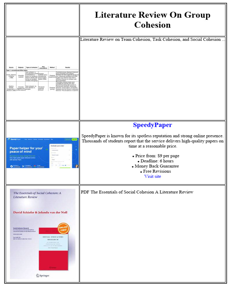 Literature Review on Group Cohesion | PDF | Essays | Thesis