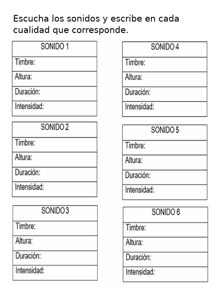 Escucha Los Sonidos y Escribe en Cada Cualidad Que Corresponde | PDF