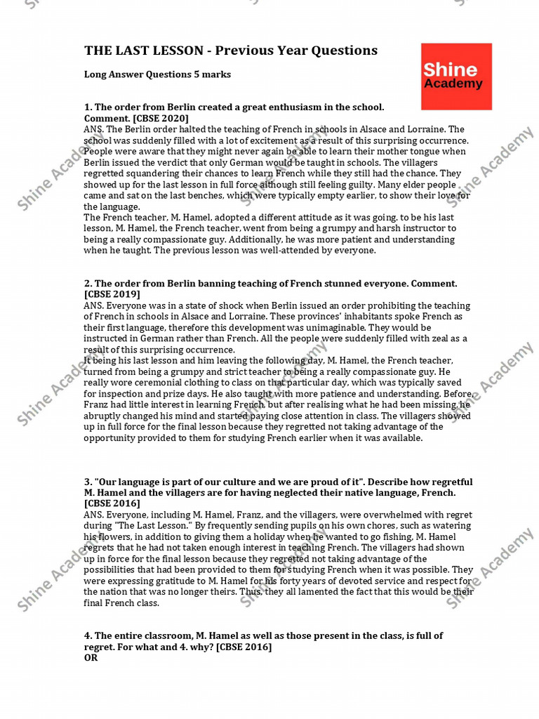 Long Answer Questions on 