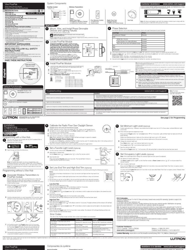 Lutron PowPak Wiring Guide | PDF | Transformer | Light Emitting Diode