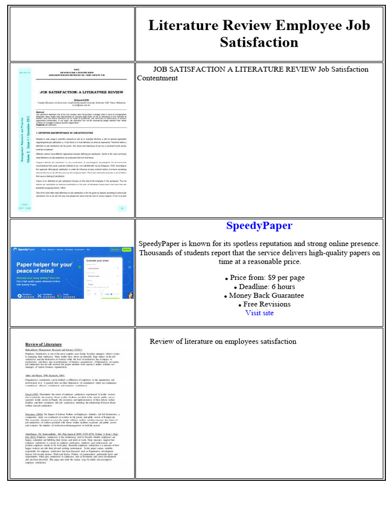 Literature Review Employee Job Satisfaction | PDF | Essays | Thesis