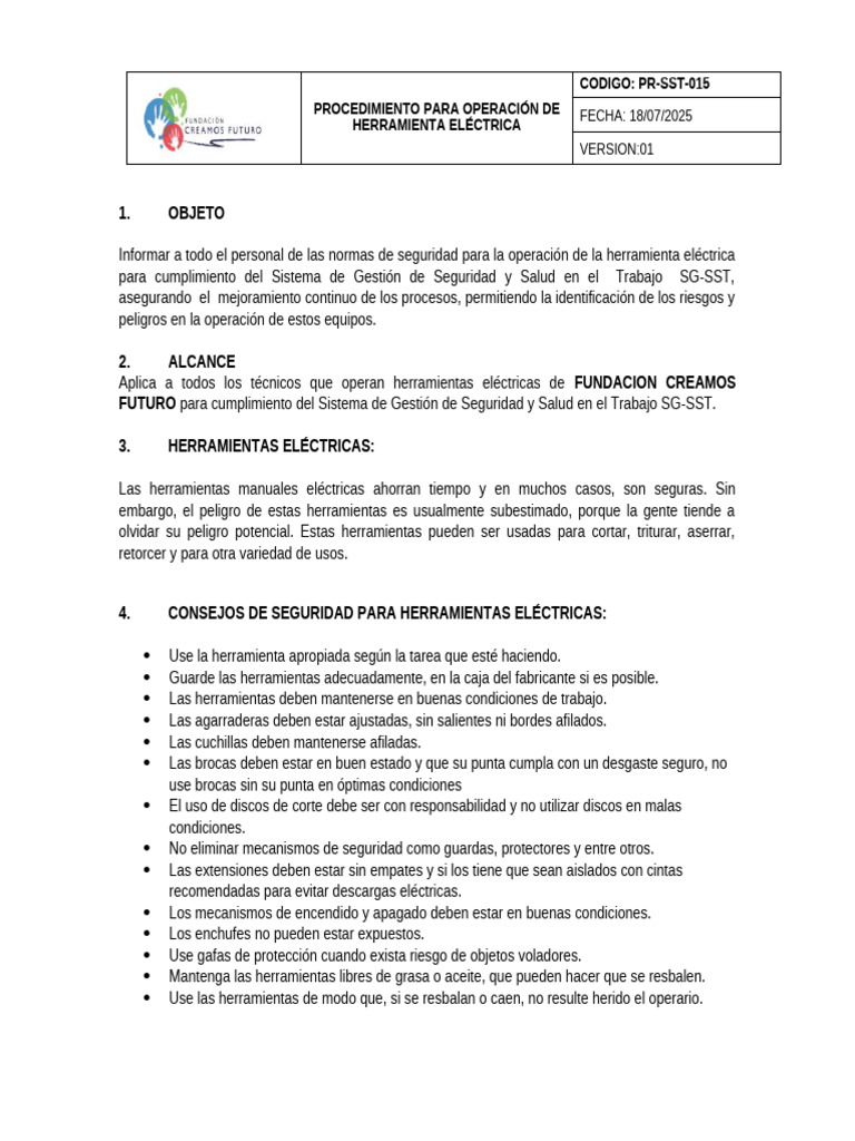Seguridad en Operación de Herramientas Eléctricas | PDF | Herramientas