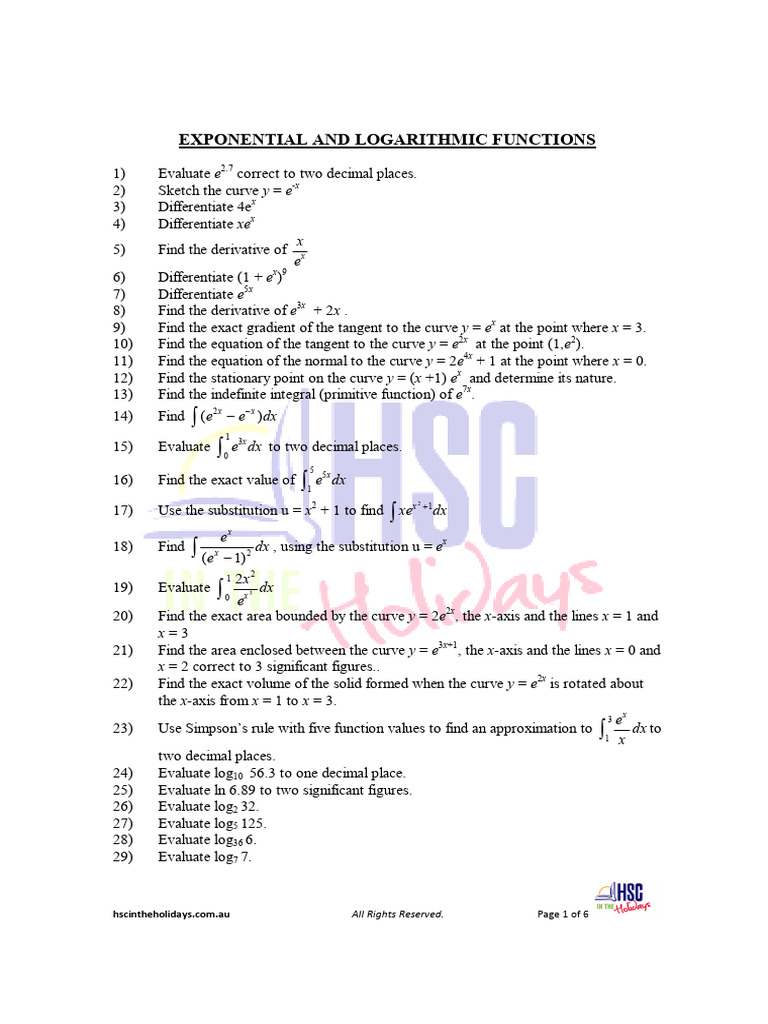 Exponential and Logarithmic Functions Guide | PDF | Tangent | Derivative