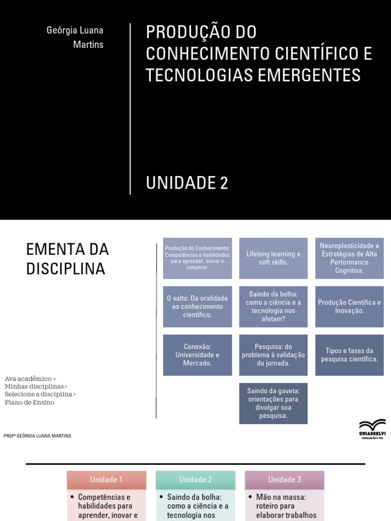 Produção Do Conhecimento Científico e Tecnologias Emergentes - Unidade ...