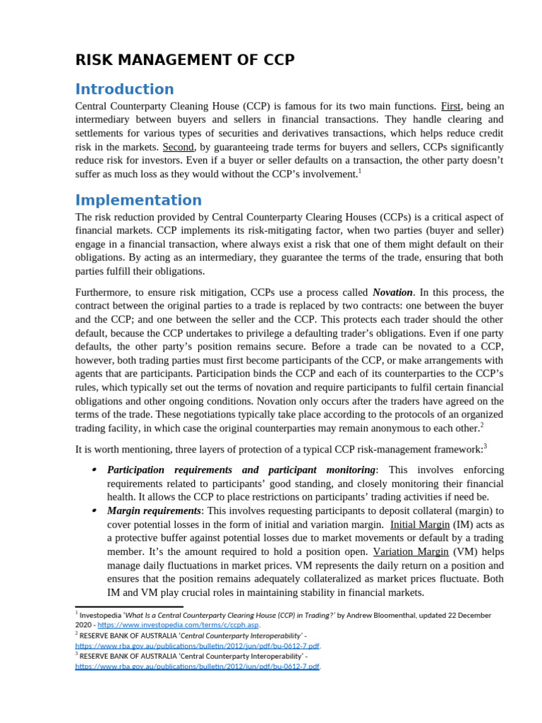 Risk Management of CCP | PDF | Investing | Financial Markets