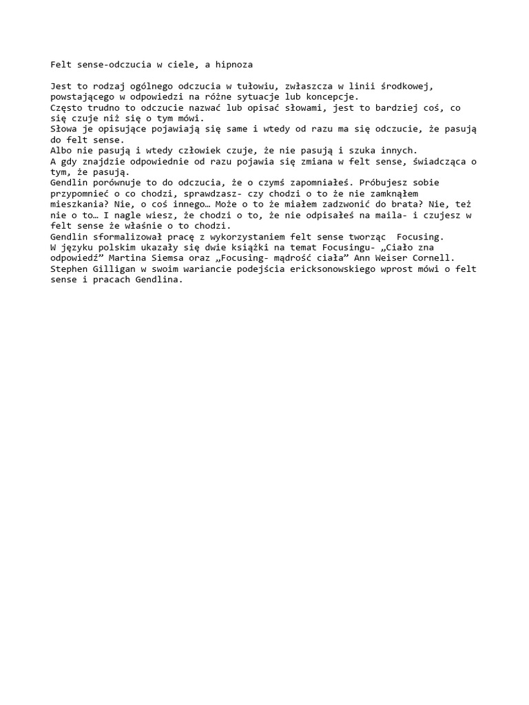 Felt Sense I Odczucia W Ciele | PDF