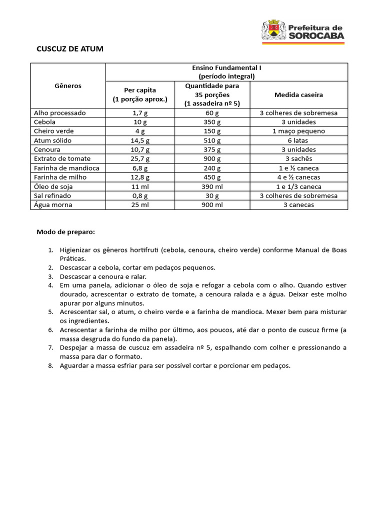 Cuscuz de Atum | PDF