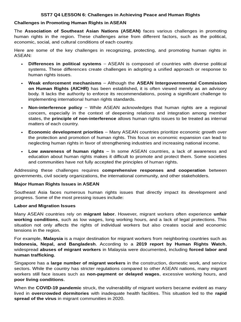 Human Rights Challenges in ASEAN | PDF | Migrant Worker | Human Rights