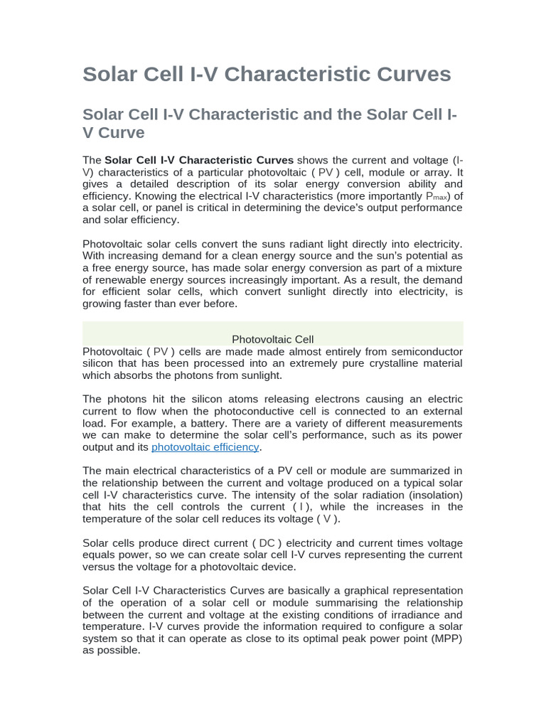 Solar Cell Notes On I-V Curve 2025 | PDF | Photovoltaics | Solar Cell