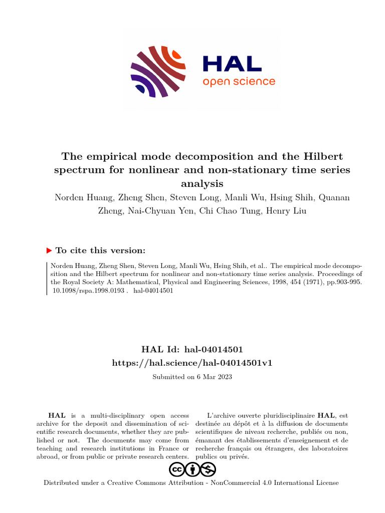 Hilbert Spectrum for Time Series Analysis | PDF | Spectral Density ...