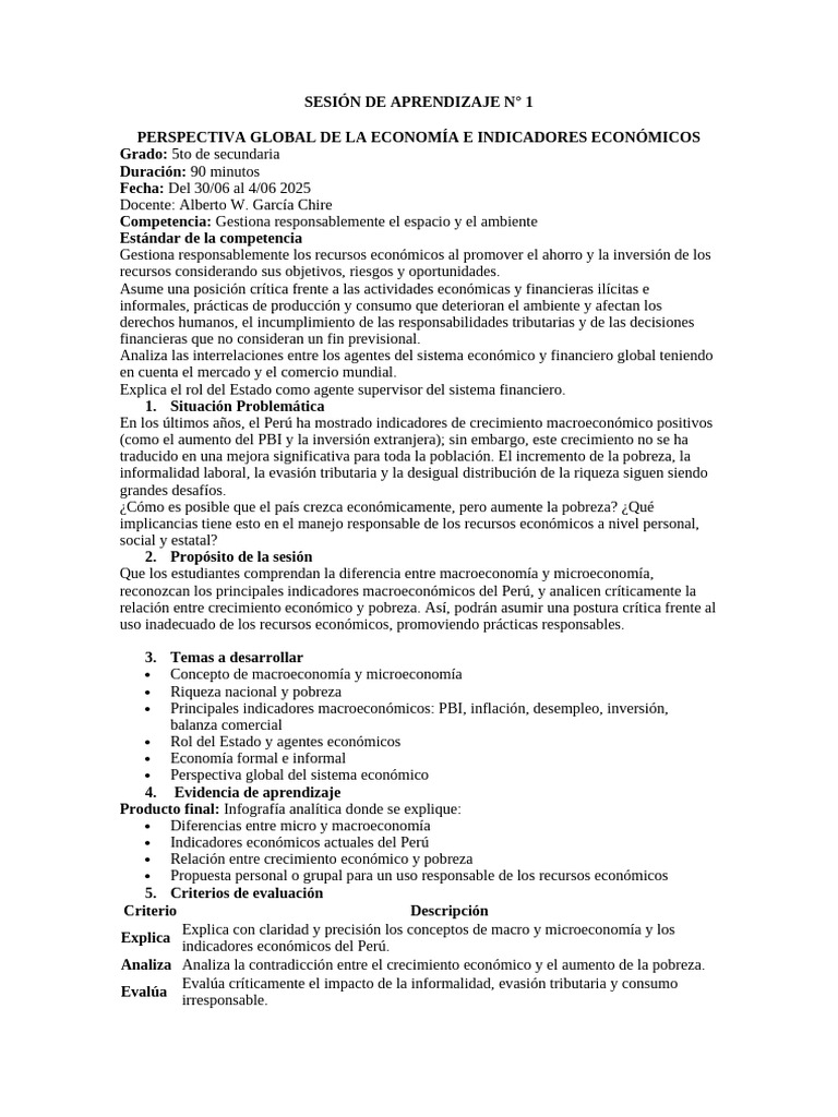 SESIÓN DE APRENDIZAJE #1 Unidad 4 Ficha | PDF | Macroeconómica ...
