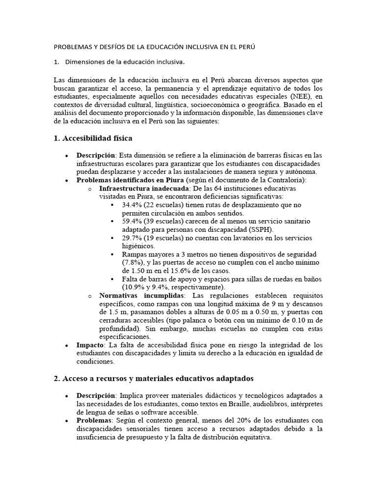 25.7.2.problemas y Desfíos de La Educación Inclusiva en El Perú | PDF ...