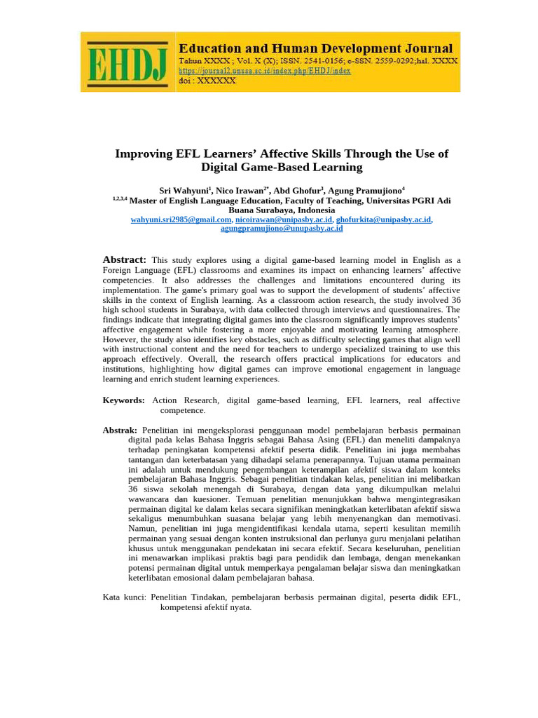 Improving EFL Learners' Affective Skills Through The Use of Digital ...