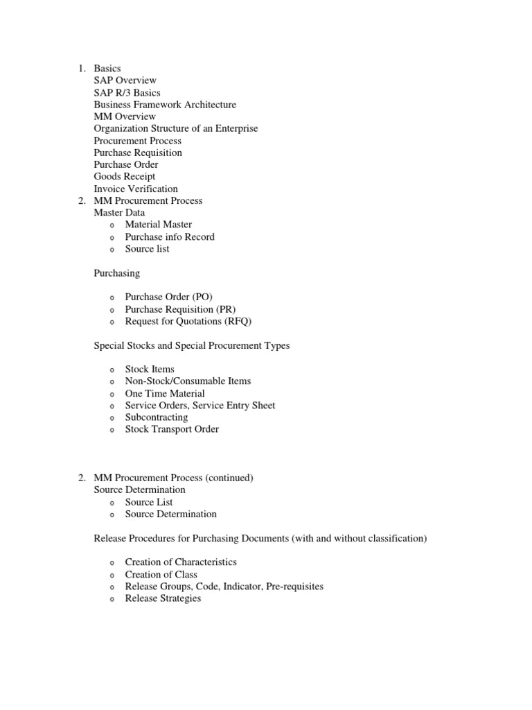 SAP MM Course Syllabus Overview | PDF