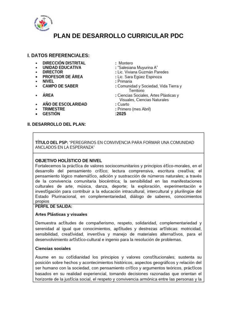 Plan Curricular Primaria 2025: PDC Salesiana | PDF | Plan de estudios ...