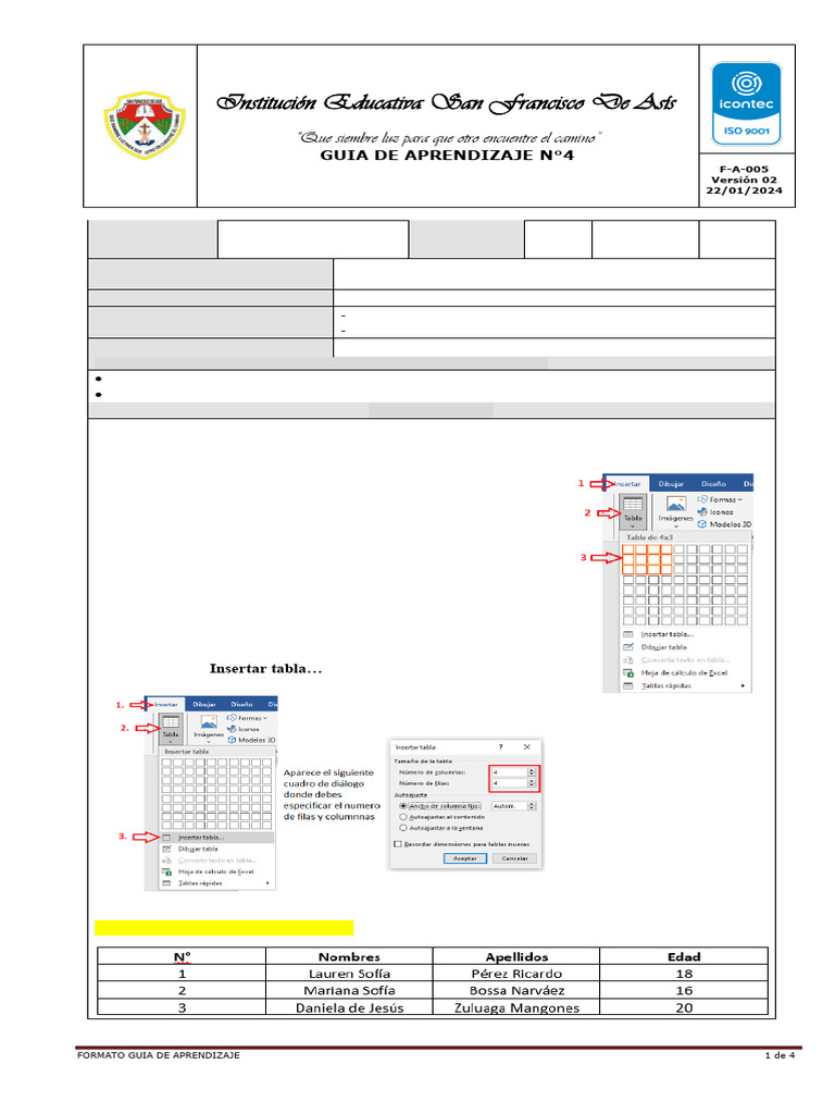 Tablas en Microsoft Word: Guía de Aprendizaje | PDF | Microsoft Word